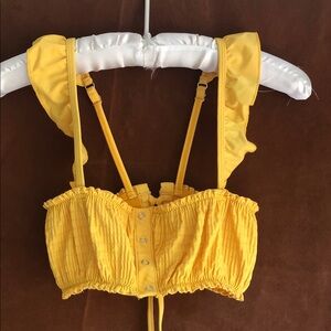 California Waves Sunny Yellow Smocked Snap-Front Crop Top